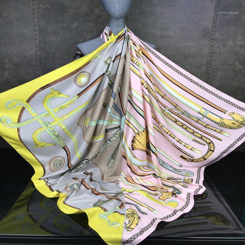 

Scarves Woman Fashion Silk Scarf Horse Head Crutches Pattern Printing 130 Square Headdress Gift Headscarf High Quality Shawl1