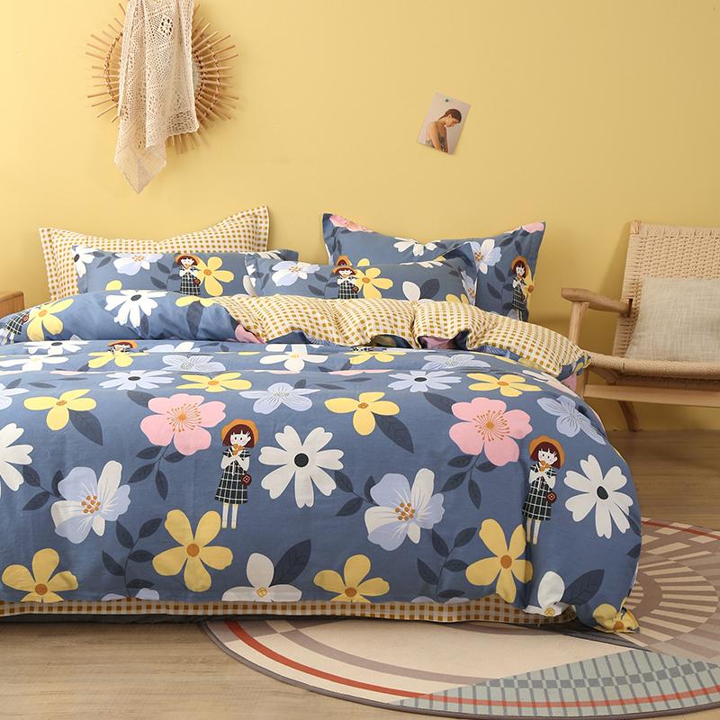 

Luxury Nordic Style Pure Cotton Bedding Set 3/4pcs Colorful Flower Leaves Pattern Duvet Cover Bed Sheet Pillowcases Home Textile, 16