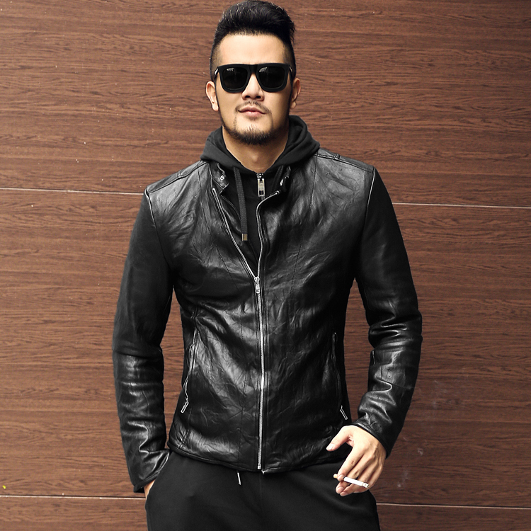 

2021 The New Autumn and Winter New Male Sheep Skin Short Locomotive Adjustment L1016 Jacket Gxdv, Black