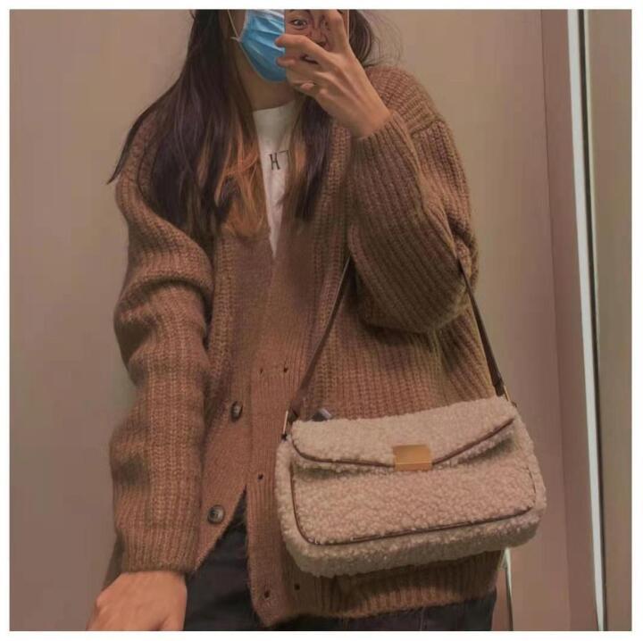 

Fashion new women bag girl bag underarm women vintage shoulder Lambswool shopping casual hjuiiu, As pic