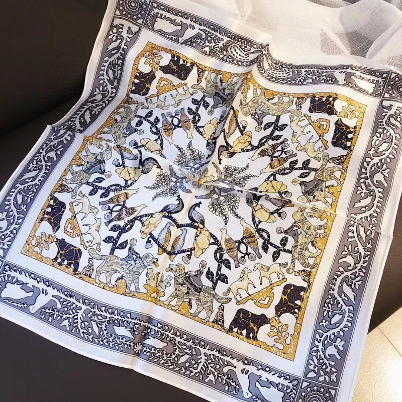 

100% mulberry silk 2021 Animals Square Scarf Women Female Bandana New Design Shawl Fashion Kerchief For Ladies