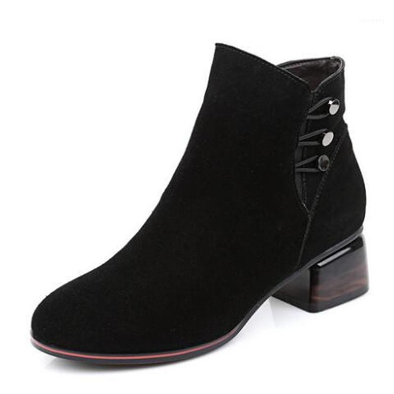 

New Real Matte Cowhide Leather Boots Women Shoes Autumn Boots Warm Winter Thick Heel Non-slip Women Plus Size 33-431, Brown single boots