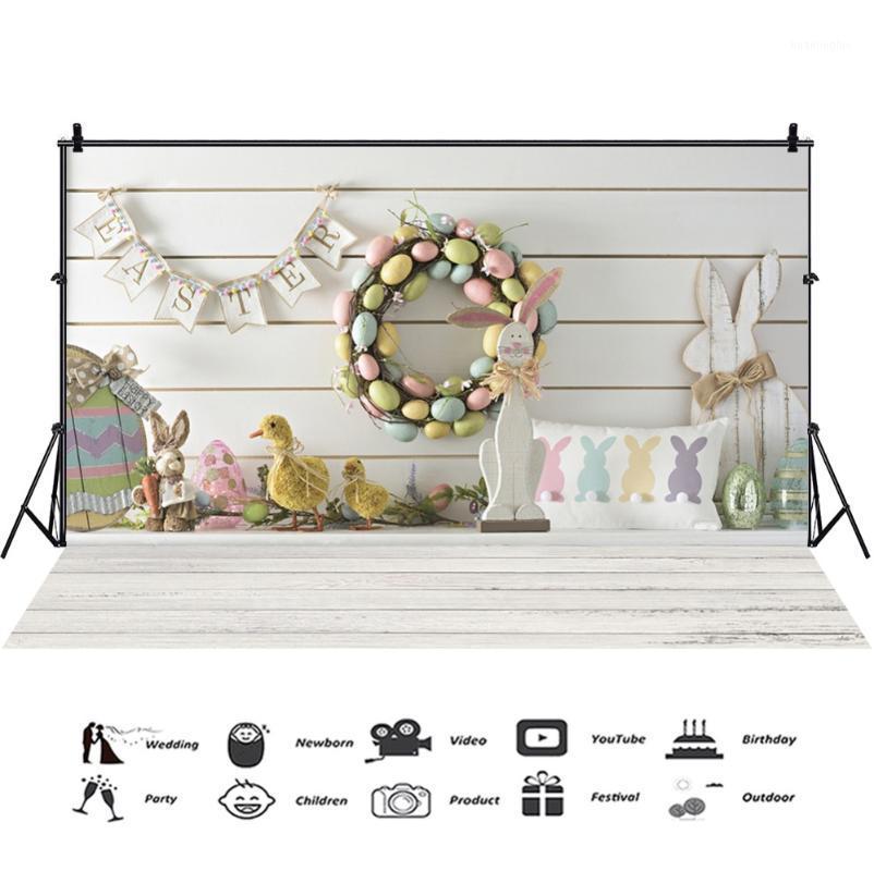 

Laeacco Easter Backdrops Gray Wooden Floor Eggs Chick Wreath Baby Party Portrait Photography Backgrounds For Photo Studio1