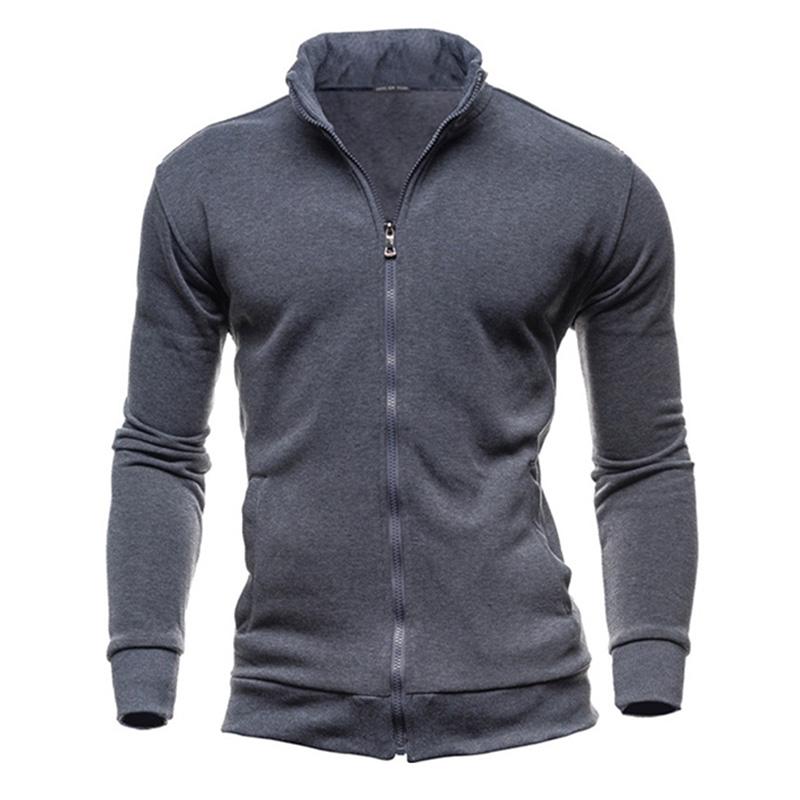 

New Fashion Mens Sweatshirt Hoodies Male Casual Solid Color Stand Collar Zipper Coat Male Hoody Tracksuit Plus Size, Deep gray