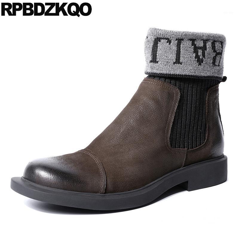 

genuine leather autumn men black fall slip on winter 2020 faux fur sock shoes full grain boots patchwork brown handmade mid calf1