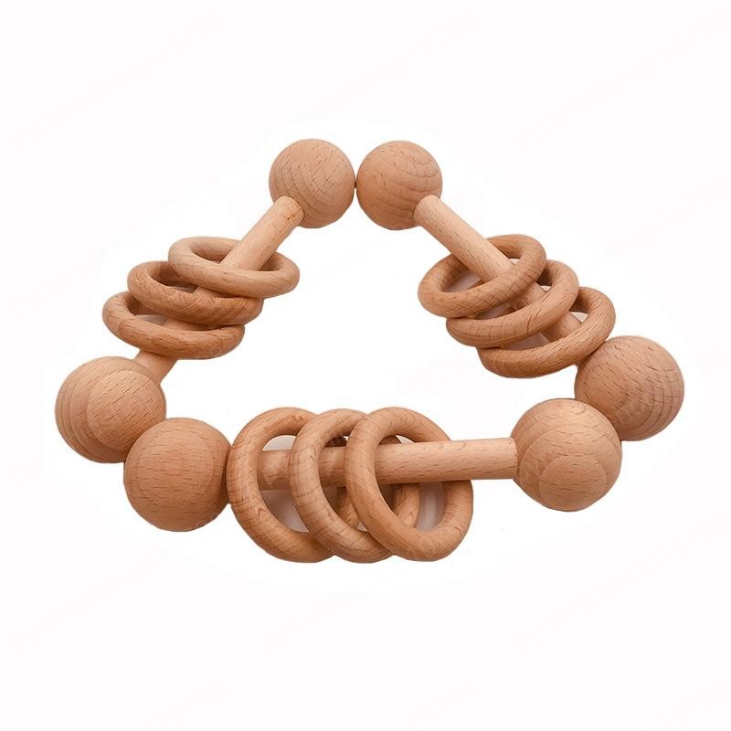 

Baby Teether Toys Beech Wooden Rattle Wood Teething Rodent Ring Musical Chew For Children Good, As picture
