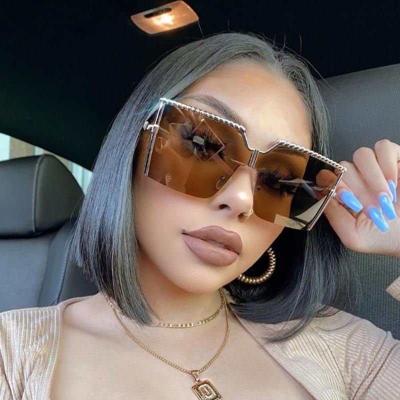 

Sunglasses QPeClou Fashion Rimless One Piece Goggles Female Oversized Square Women Designer Vintage Metal Color Sun Glasses