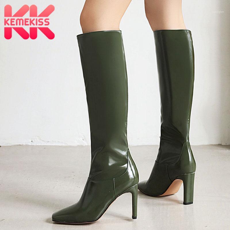 

KemeKiss Size 34-43 Women Knee Boots Thick High Heel Square Toe Slip On Shoes Winter Warm Boots Women Fashion Party Footwear1, Yellow with fur