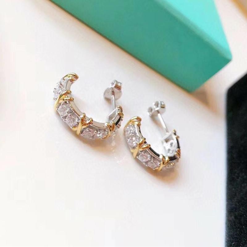 

S925 Sterling Silver Sixteen Zircon Cross Earrings, European And American Style Classic Fashion Jewelry Gift For Ladies