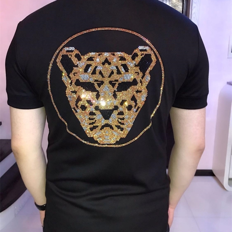 

2021 Hot Drilling Young Man Style Summer New Rhinestones Casual Polo Shirt Solid Color Men Short Sleev Vr09, As picture shown