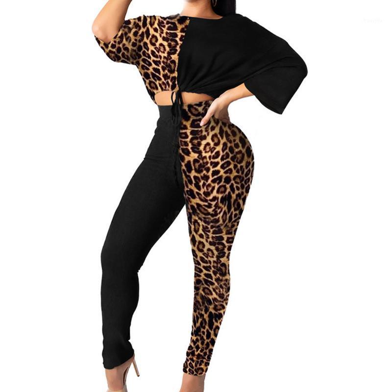 

2020 Leopard Print Tracksuits Women Two Piece Set Autumn Spring Street t-shirt Tops and Jogger Set Suits Casual 2pcs Outfits#31, Black