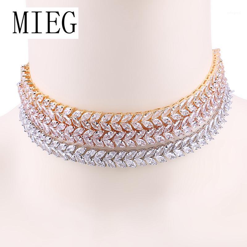 

Chokers MIEG Brand Marquise Leaf Cubic Zirconia Zircon CZ Shinning Tennis Choker Necklaces For Women Jewelry1