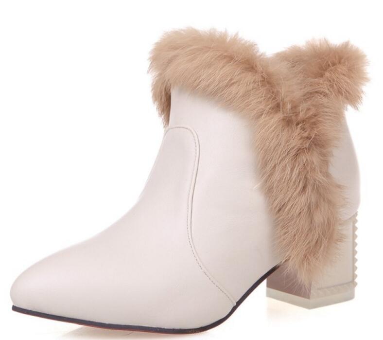 

Sapato Feminino Women Ankle Boots Shoes Woman Chunky High Heels Chaussure Winter Snow Warm Plush Ladies Female Booties XZ181688, Red