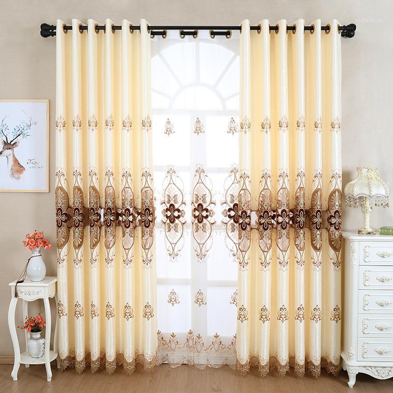 

European Style Curtains for Living Dining Room Bedroom Modern Embroidery Curtains Tulle Finished Product Customization1, Green tulle