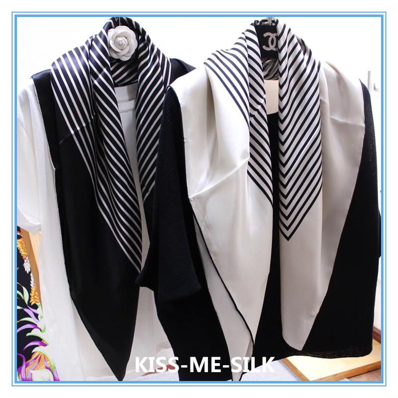 

KMS simple classic Plain crepe satin silk black white wild silk scarf square scarf shawl 88*88CM/40G