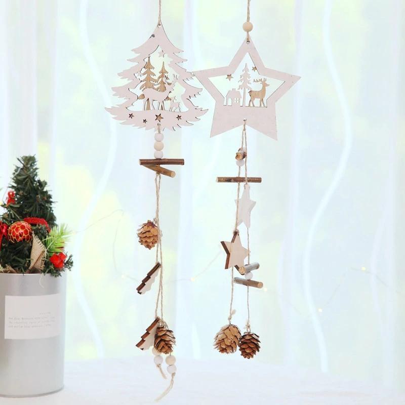 

Christmas Wood Star Pendants Pine Cone Wooden Ornaments Christmas Tree Drop Ornaments Xmas Decor Decoration for Home1