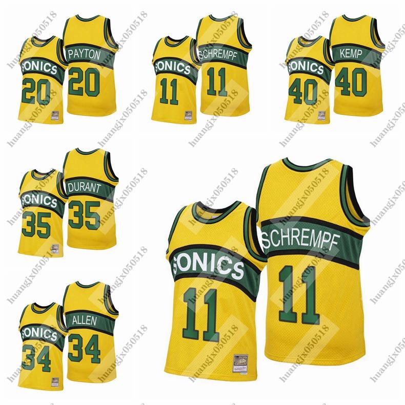

Custom 2020 Men Ray Allen Kevin Durant Shawn Kemp Detlef Schrempf Gary Payton Seattle Super Sonics NBA Reload Classic Jersey, Black;red
