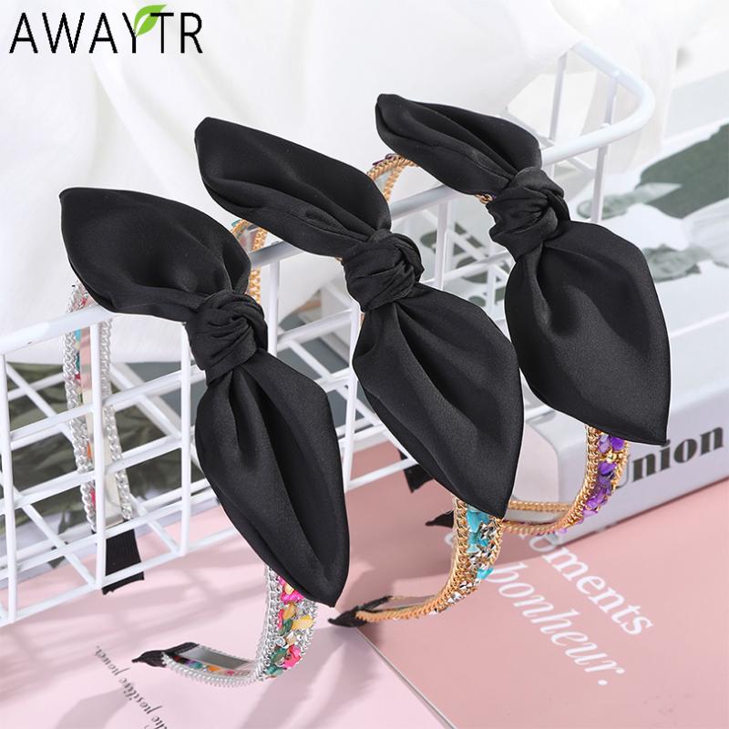 

AWAYTR Retro Gravel Bow Headband Ladies Pearl Elastic Hairband for Girls Rhinestone Hair Hoop Headress Bohemia Hair Accessories