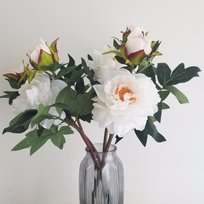 

Big Peony Artificial Flowers Bouquet Flowers with Bud Top Fake for Home Wedding Decoration indoor 1 bundle, Beige