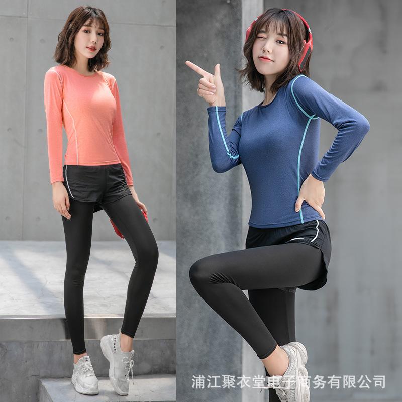 

Women Seamless yoga set Fitness Sports Suits GYM Cloth Yoga Long Sleeve Shirts High Waist Running Leggings Workout Pants Shirts