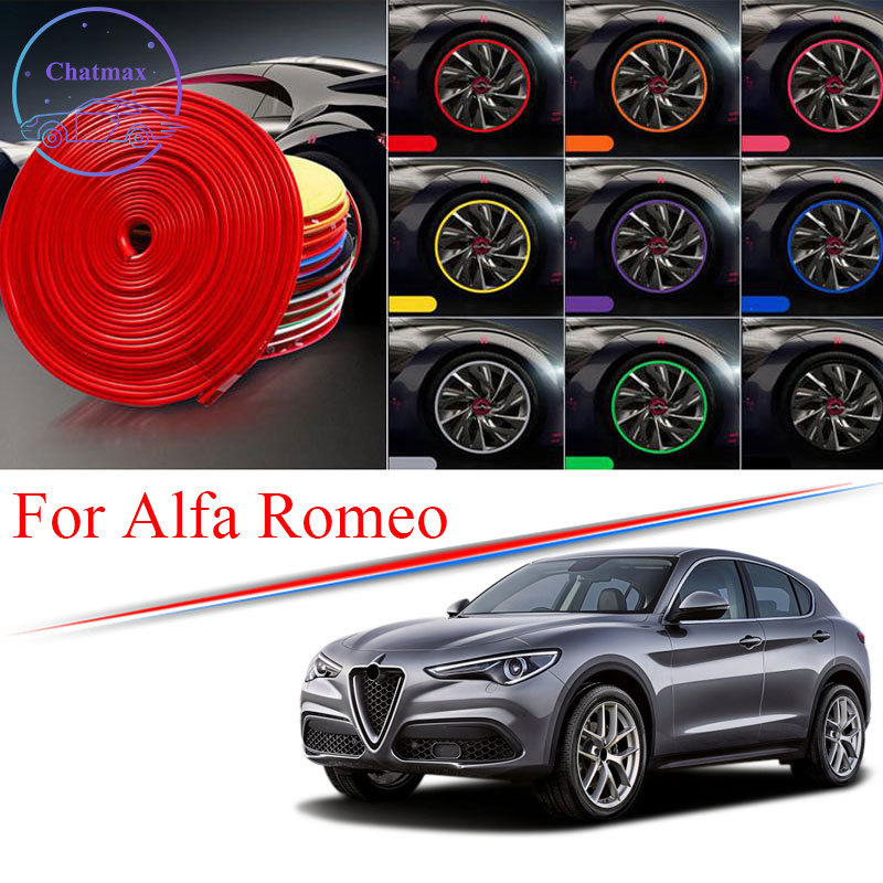 

8M Multi-Colors Car Wheel Hub Rim Trim for Alfa-Romeo Giulia Stelvio Alfa 156 Edge Protector Ring Tire Strip Guard Rubber Stickers, Color