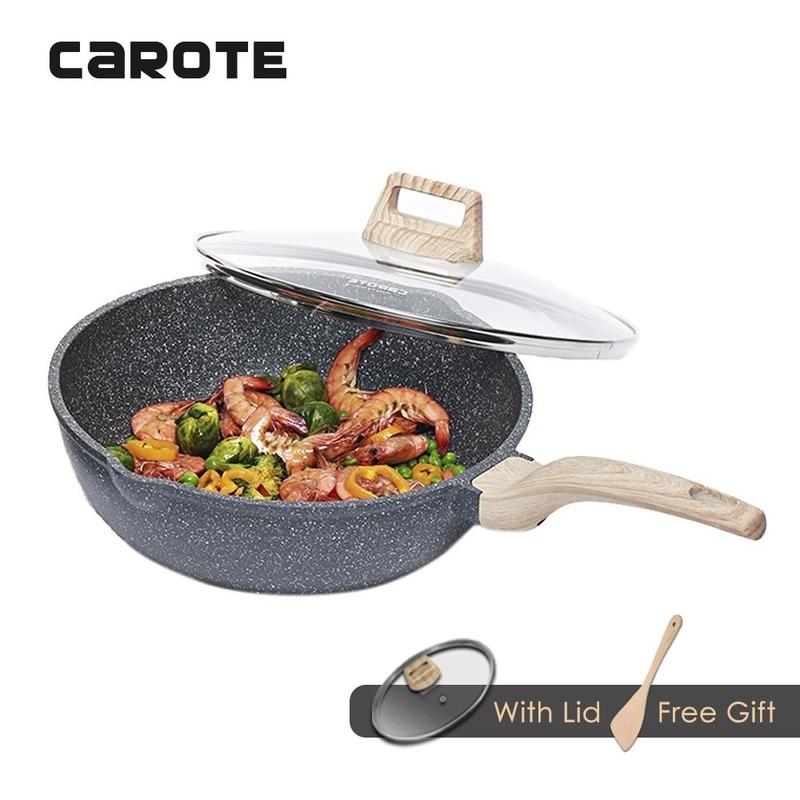 

Sunshine Suitable for Induction Cookers, Carote 24cm/28cm/30cm/32cm Non-stick Deep Fry Pan with Free Gift, Smokeless Cookware