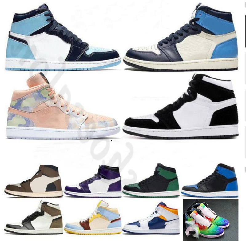 

men J Balvin x jumpman 1 high OG shoes 1s Colores Vibras dye Pine Green pink women sneakers Hack Travis trainers Court Purple Sports