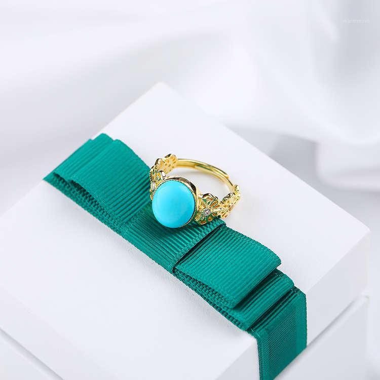 

CMajor S925 Sterling Silver Gemstone Jewelry Round Delicate Temperament High Quality Brand New Turquoise Fashion Rings for Women1
