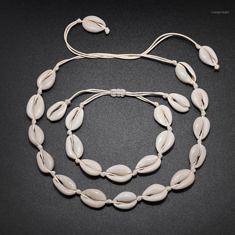 

Chokers 2Pcs/Set Women Shells Necklaces Bracelets Natural Conch Beads Chain Choker Bangles Rope Bohemian Girl Jewelry Gift Handmade, Golden;silver