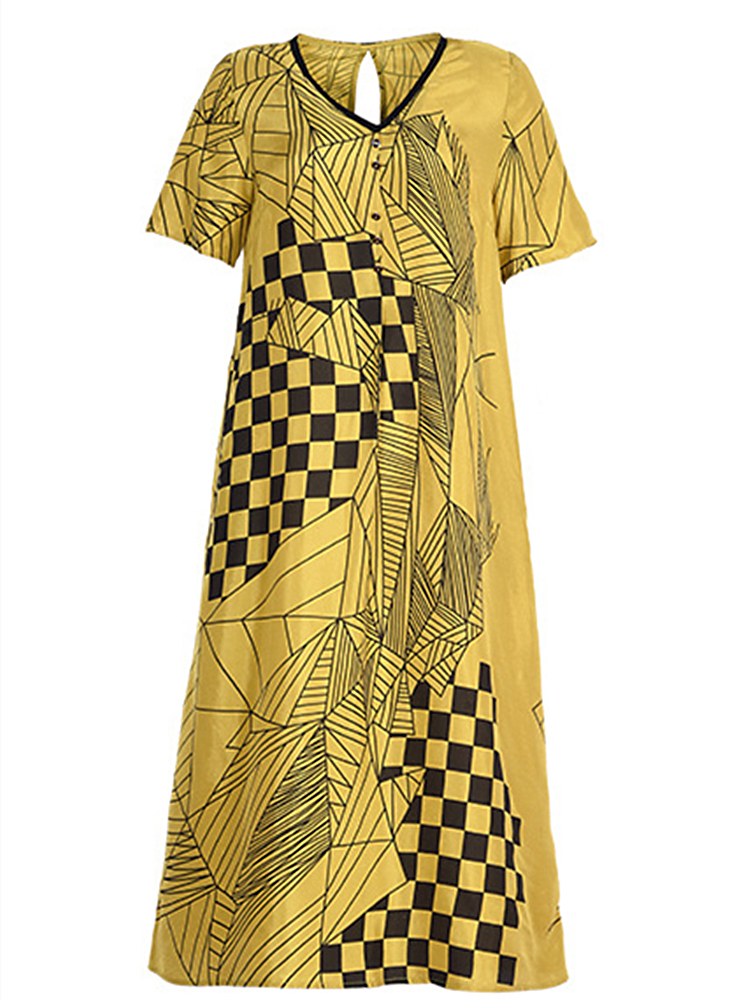

New 2020 Spring Summer Fashion of Single Silk Women Short Simulation Big Slender Age Printed Dressed in the Long Section 4xsh N1NU, Yellow.