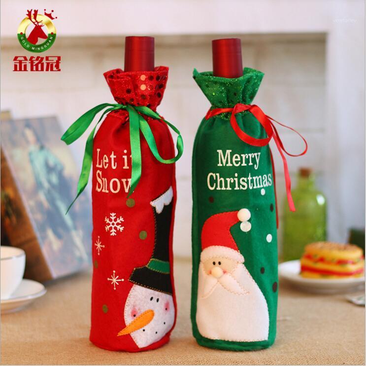 

2pc/lot Christmas Style Wine Bottle Cover New Year Gift Bag Dinner Room Decor Christmas Party Decor Wine Bottle cloth1