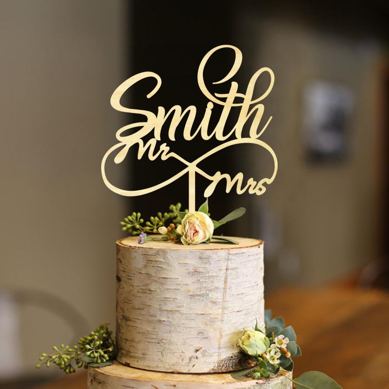 

Personalized Cake Topper for Wedding Surname cake topper Custom Mr and Mrs Wedding Infinity wood