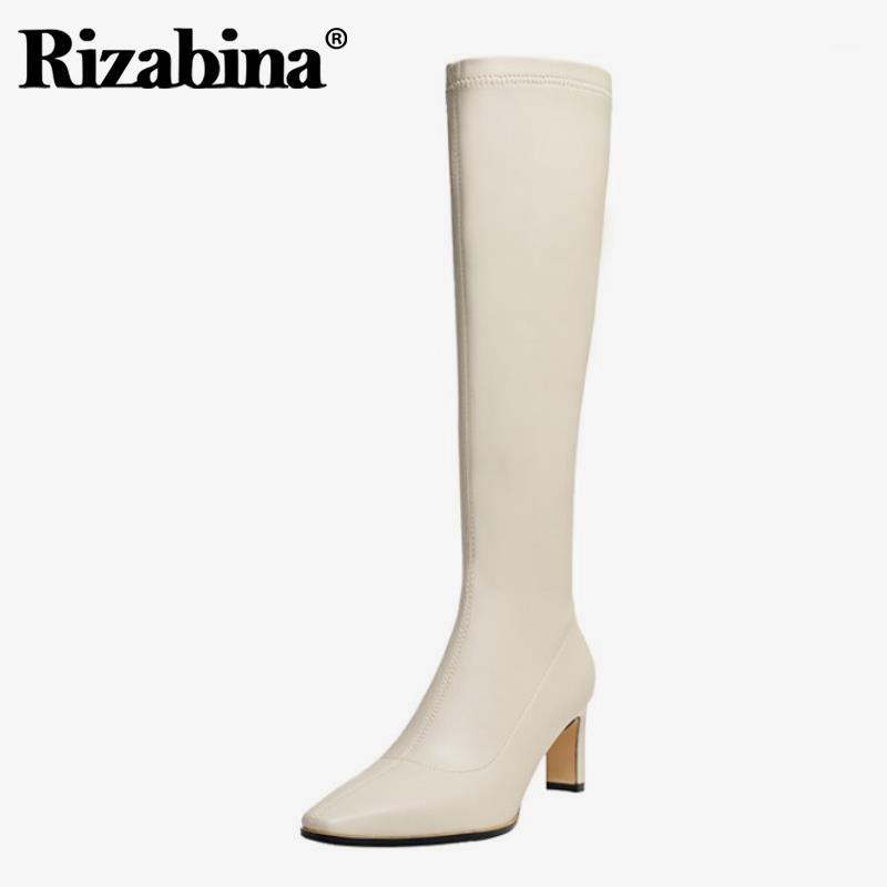 

Rizabina Fashion Zipper Knee Boots Women Thick Heel Winter Shoes Woman Warm New Sexy Long Boot Square Toe Footwear Size 34-391, Black