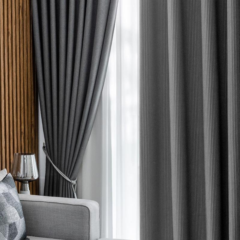 

Nordic Curtains for Living Dining Room Bedroom Ins Japanese Style Gray Vertical Stripes Solid Color Curtains Blackout, Tulle