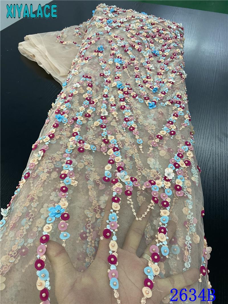 

Latest french lace fabric 2020 handmade beads embroidery lace fabric for african nigerian wedding dress 2634b