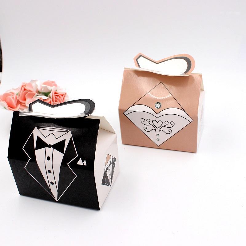 

100pcs Paper Candy Box Bride Groom Dresses Packing Sweet Bag Wedding Favors Gift Boxes For Guest Party Decoration1