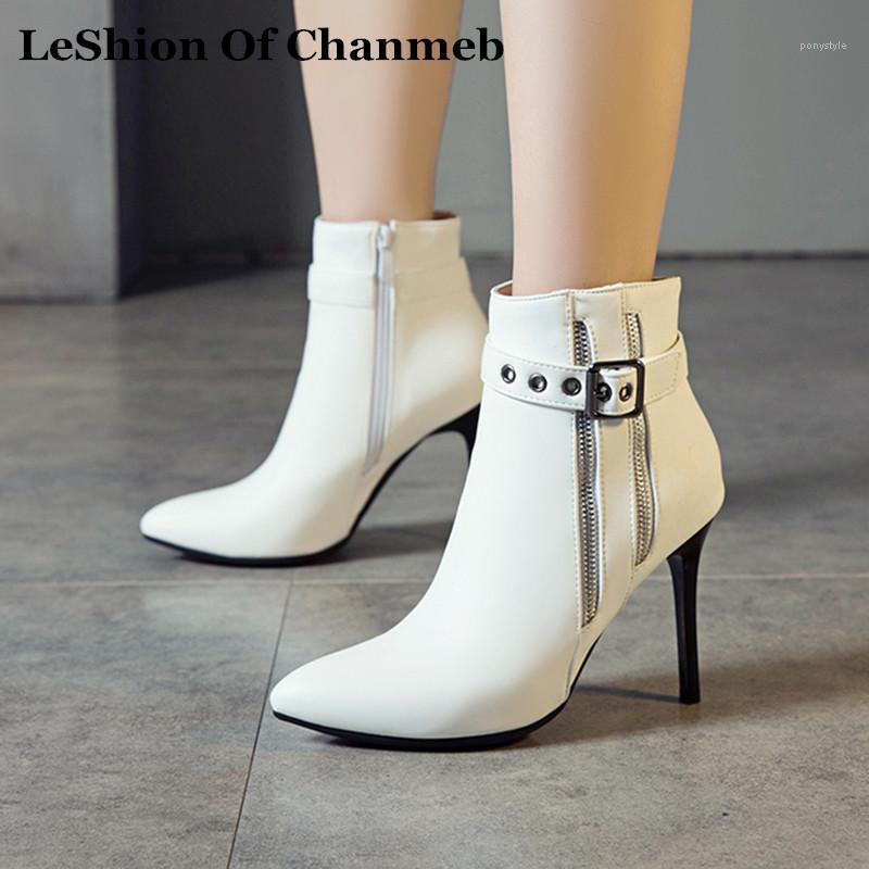 

punk zipper buckle strap soft PU leather thin high heels black red white yellow ankle boots fall winter shoes booties women lady1, Black booties