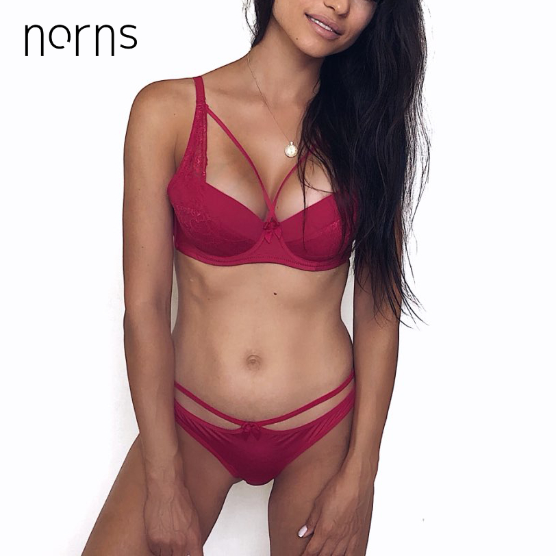 

Norns women's sexy underwear lace push up plus size of linen red lingerie bra and panty set bralette Y200708, Black