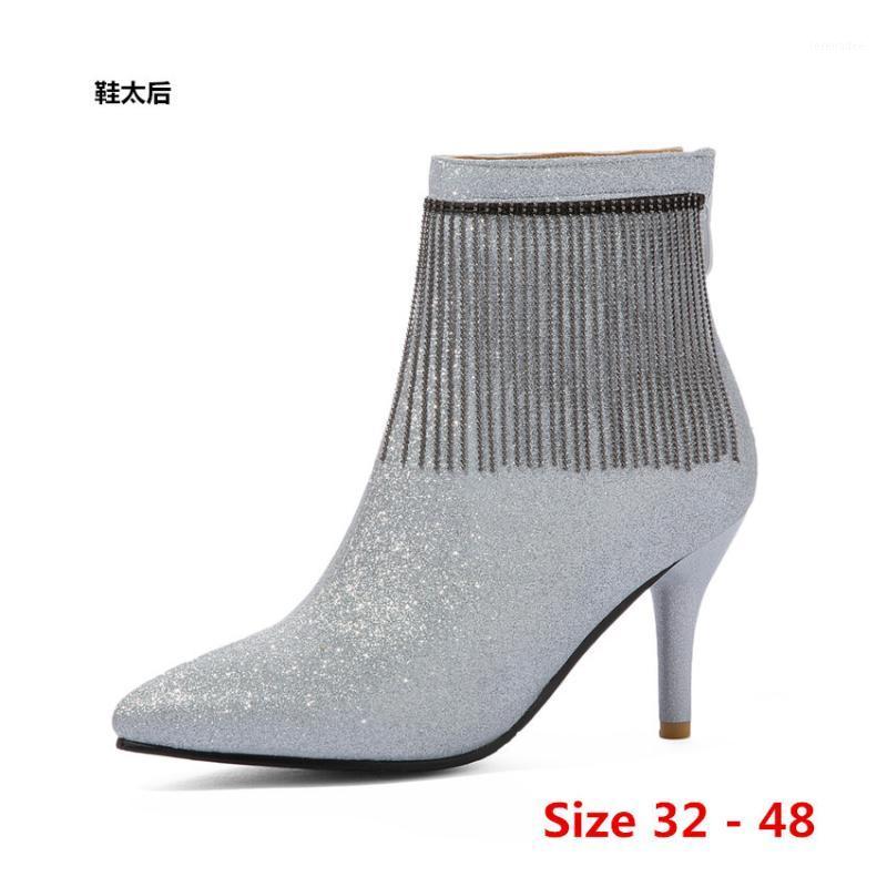 

Winter Spring Autumn High Heel Ankle Boots Women Short Boots Woman Shoes Botas Muje Small Big Size 32 - 481, Silver