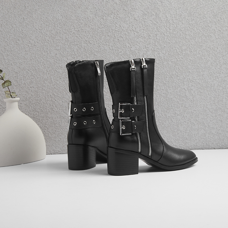 

2021 Women Superior for Shoes Double Buckle Women's Short Boots 1WED, Black-6cm-velvet