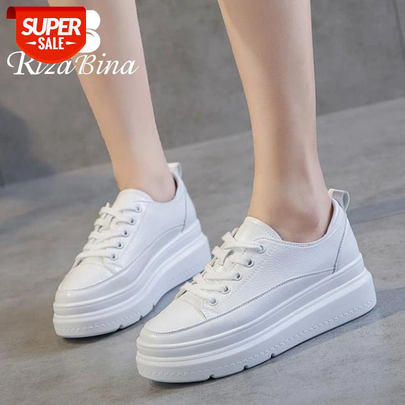 

RIZABINA New Sneaker Women Real Leather Thick Bottom Women Shoes Cool Fashion Autumn Shoes Footwear Size 34-40 #oL6R, Beige