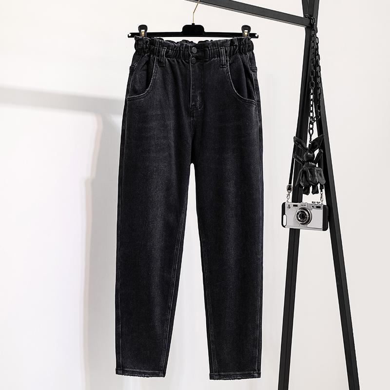 

Autumn Thinck Elastic Waist Women's Jeans High Waist Ankle Length Loose Cusaul Harem Pants Denim Plus Size Mujer Boyfriend 4XL1, Black