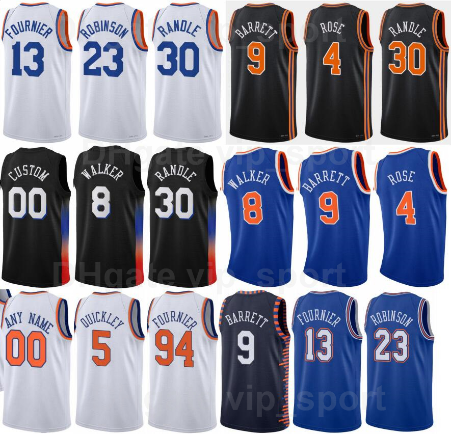 

75th Anniversary Basketball Print Immanuel Quickley Jersey 5 RJ Barrett 9 Derrick Rose 4 Julius Randle Kemba Walker Evan Fournier Mitchell Robinson Men Kids Women, 75th orange