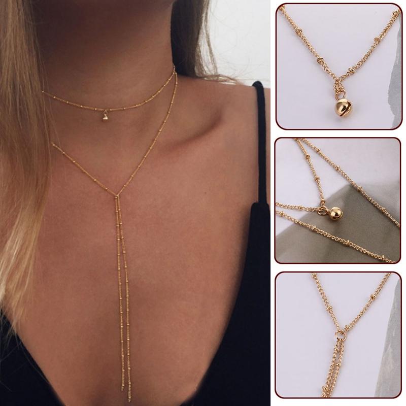 

New Gold Silver Sexy Beads Chain Lariat Choker Necklaces Long Multilayer Water Drop Simple Party Statement Jewelry For Women