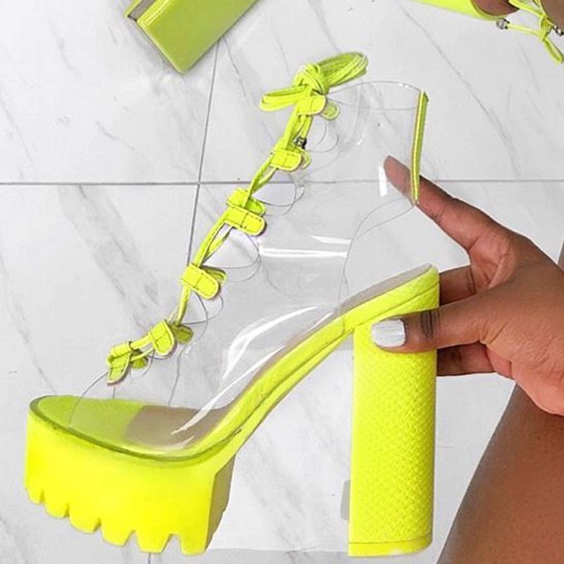 

doratasia 2020 dropship sexy block high heels big size 42 women's shoes platform transparent gladiator summer sandals woman1, Black