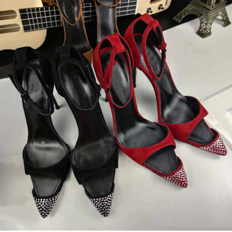 

Luxury Designer high quality womens sandals fashion pointed leather heels Rhinestone hollow double wearing platform buckle with shoebox size 35-41, Customize