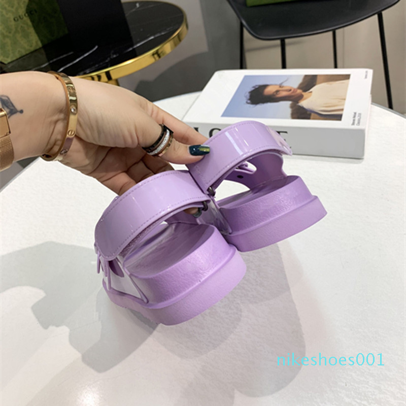 

2021 fashion jelly Sandals Women ladies Feminine girl Luxury Atmosphere Designer Wide Flat Bottom Summer Casual Double Buckle Belt classic x, Apricot