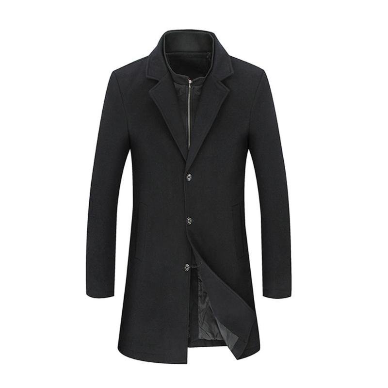 

Two-Piece Men's Woolen Coat Oversized Thick V-Neck Autumn Winter Jacket British Style Long Overcoat, Black