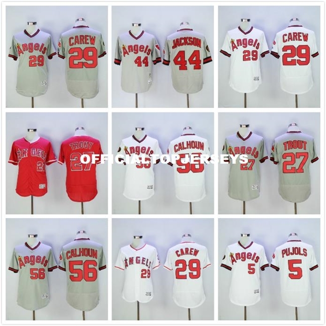 

27 Mike Trout 29 Rod Carew 44 Reggie Jackson 56 Kole Calhoun Jerseys, Brown