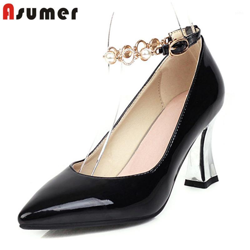 

ASUMER 2020 new arrive women pumps pointed toe buckle pearl spring summer single shoes fashion party wedding dress shoes woman1, Beige